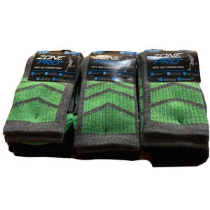 NEW 3 Pack (9 Pairs) Zone Pro Boys Half Cushion Crew Socks Medium Size 10.5-4